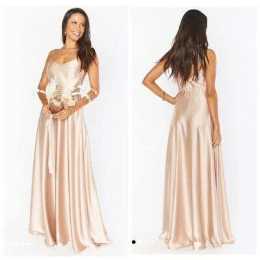 Show Me Your Mumu Faith Maxi Dress in Champagne Luxe Satin